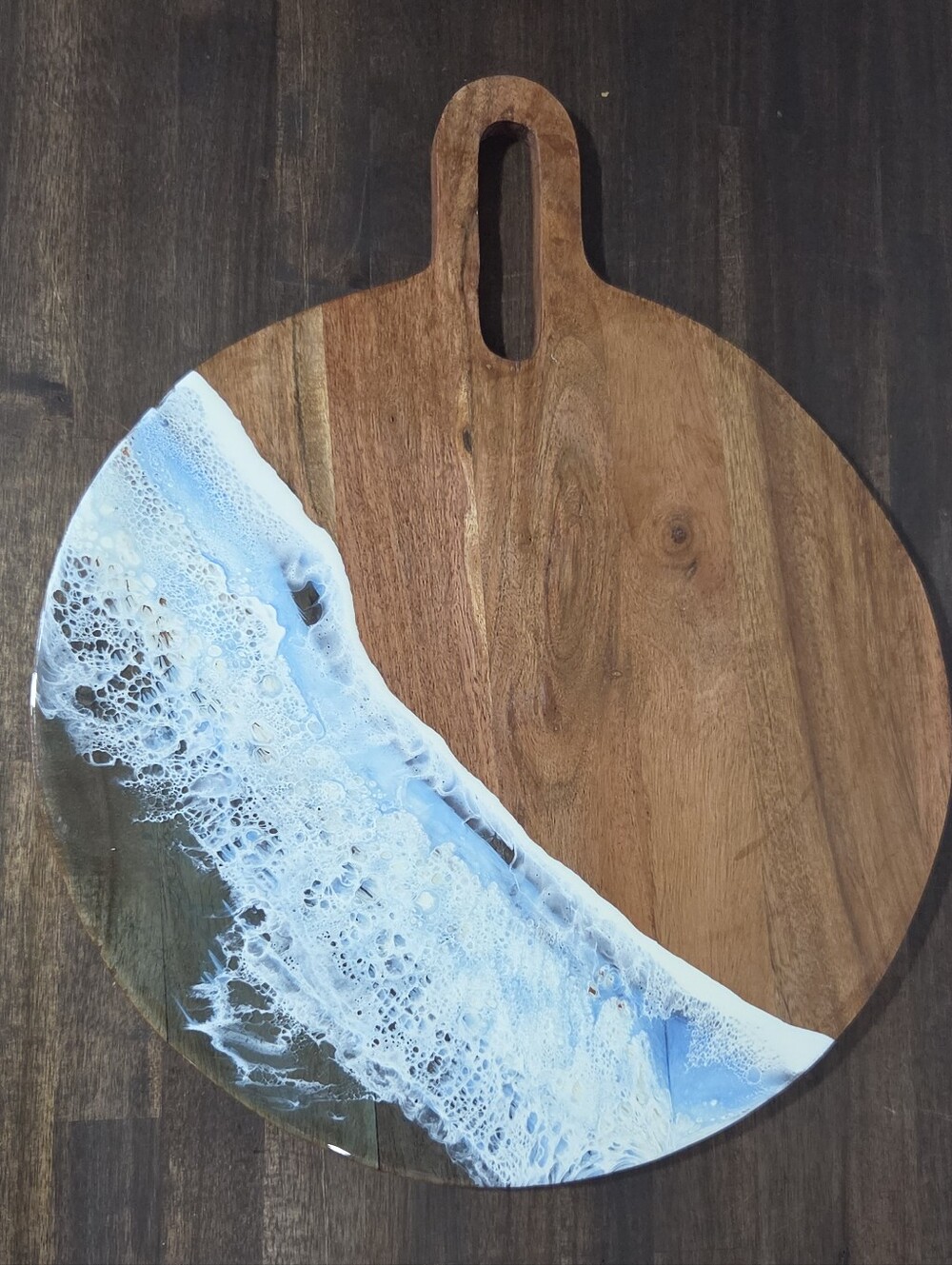 Artisan Charcuterie Blue Wave Resin-Accent Round Wooden Serving Board